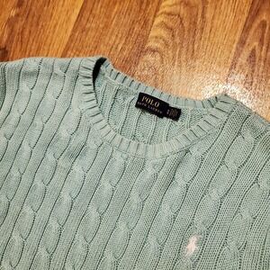 Polo Ralph Lauren Cable Knit Sweater Men XL Mint Green Cotton Preppy